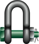 234534 SHACKLE DEE W/SAFETY BOLT GALV, GREEN PIN G-4153 75MM 85TON