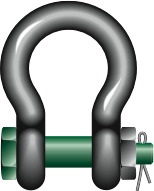 234564 SHACKLE BOW W/SAFETY BOLT GALV, GREEN PIN G-4163 11MM 1.5TON