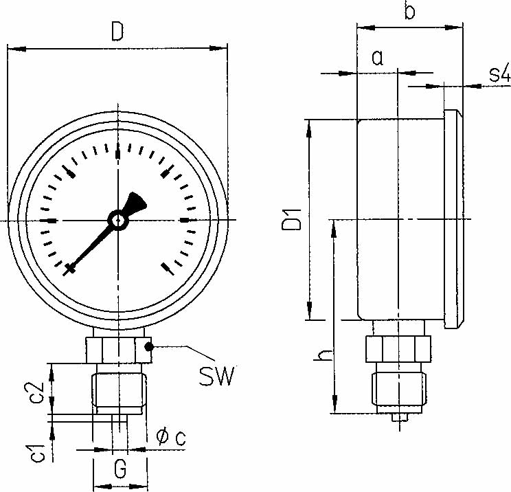 653148 GAUGE PRESSURE GLYCERINE BOTTM, DIRECT 0-600BAR 100MM G1/2