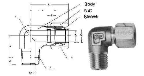 ELBOW MALE FLARELESS BRASS, 15MMXPT1/2