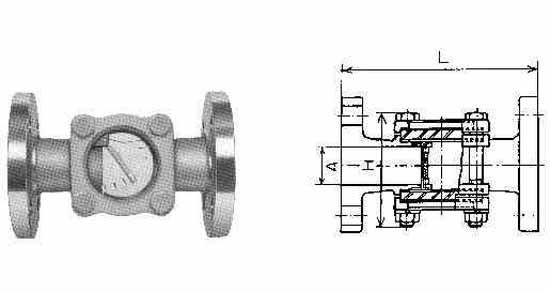 SIGHT FLOW INDICATOR CAST IRON, FLAPPER TYPE FLANGED 32A