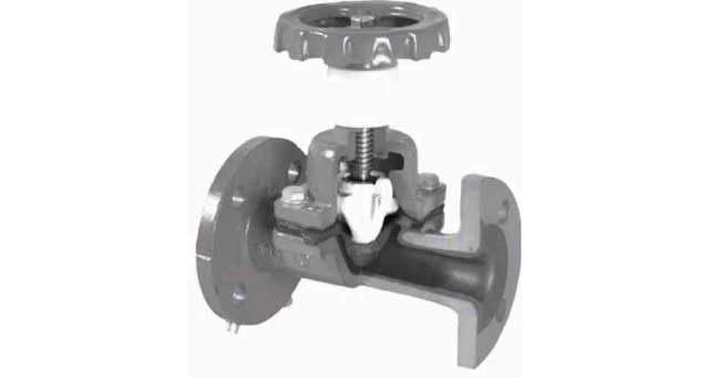 DIAPHRAM VALVE DIN C/IRON PN10, FULLBORE RUBBERLINE 5652 15MM