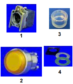 Illuminated pushbutton switches with momentary contact (continuation), bore 22 mm diam, make Telemecanique